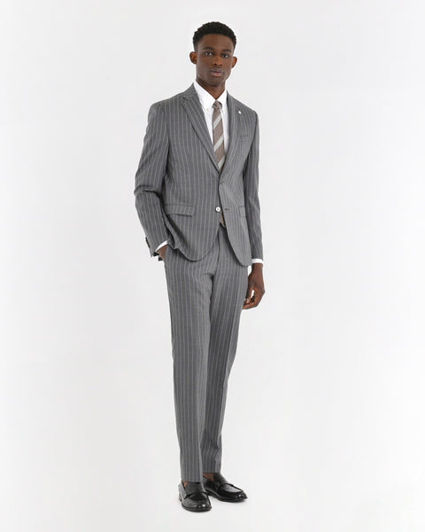 gray natural stretch wool regimental slim suit