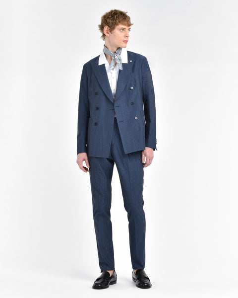 blue double-breasted solaro wool-cotton blend suit