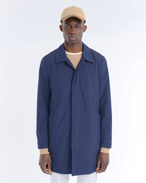 blue coated microfibre slim unlined trench coat