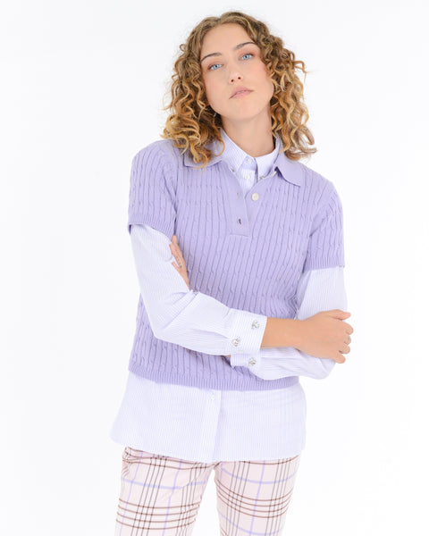 violet braided cotton polo shirt