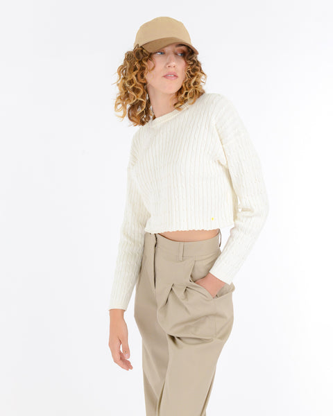 white plaited cotton cropped jersey