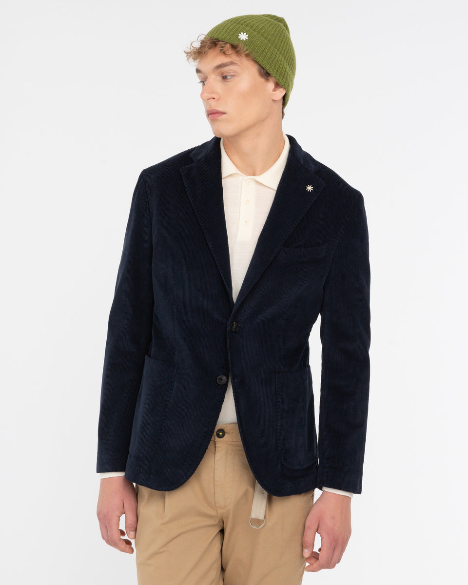 Giacca NUVOLA velluto 1000 righe cotone stretch blu Manuel Ritz