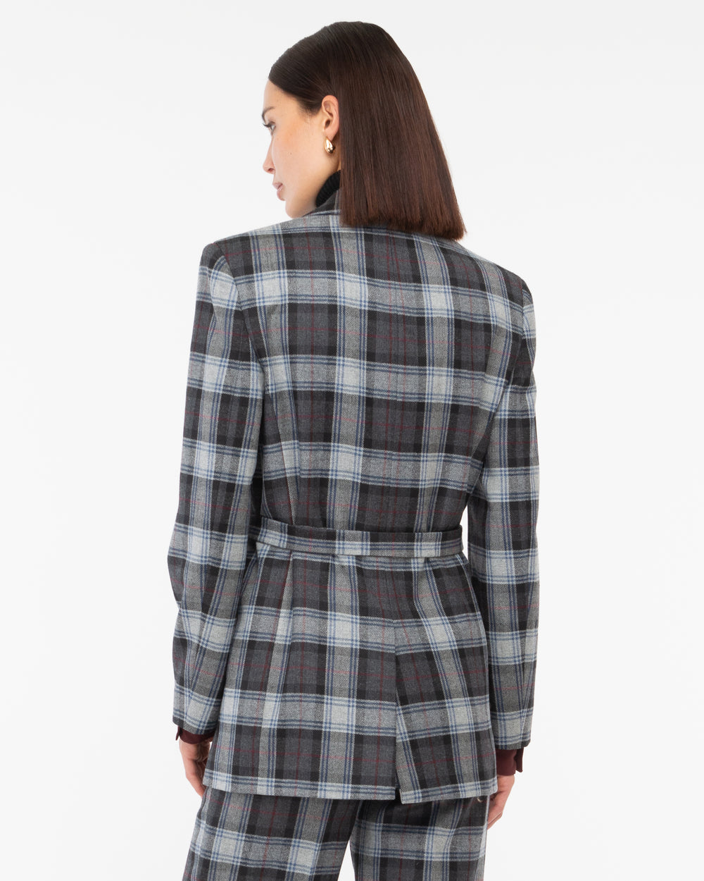 Giacca con cinta galles misto lana grigio