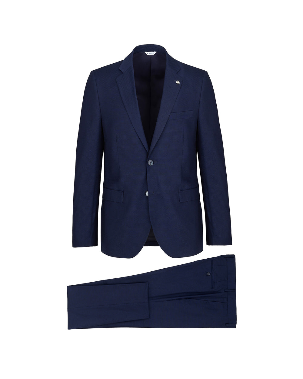 blue stretch viscose blend micropattern slim suit