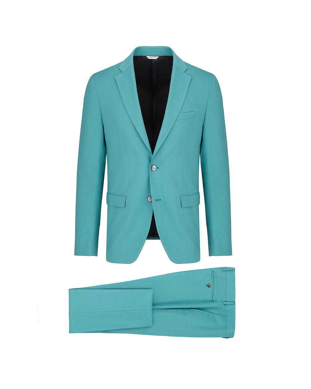 green stretch wool slim suit