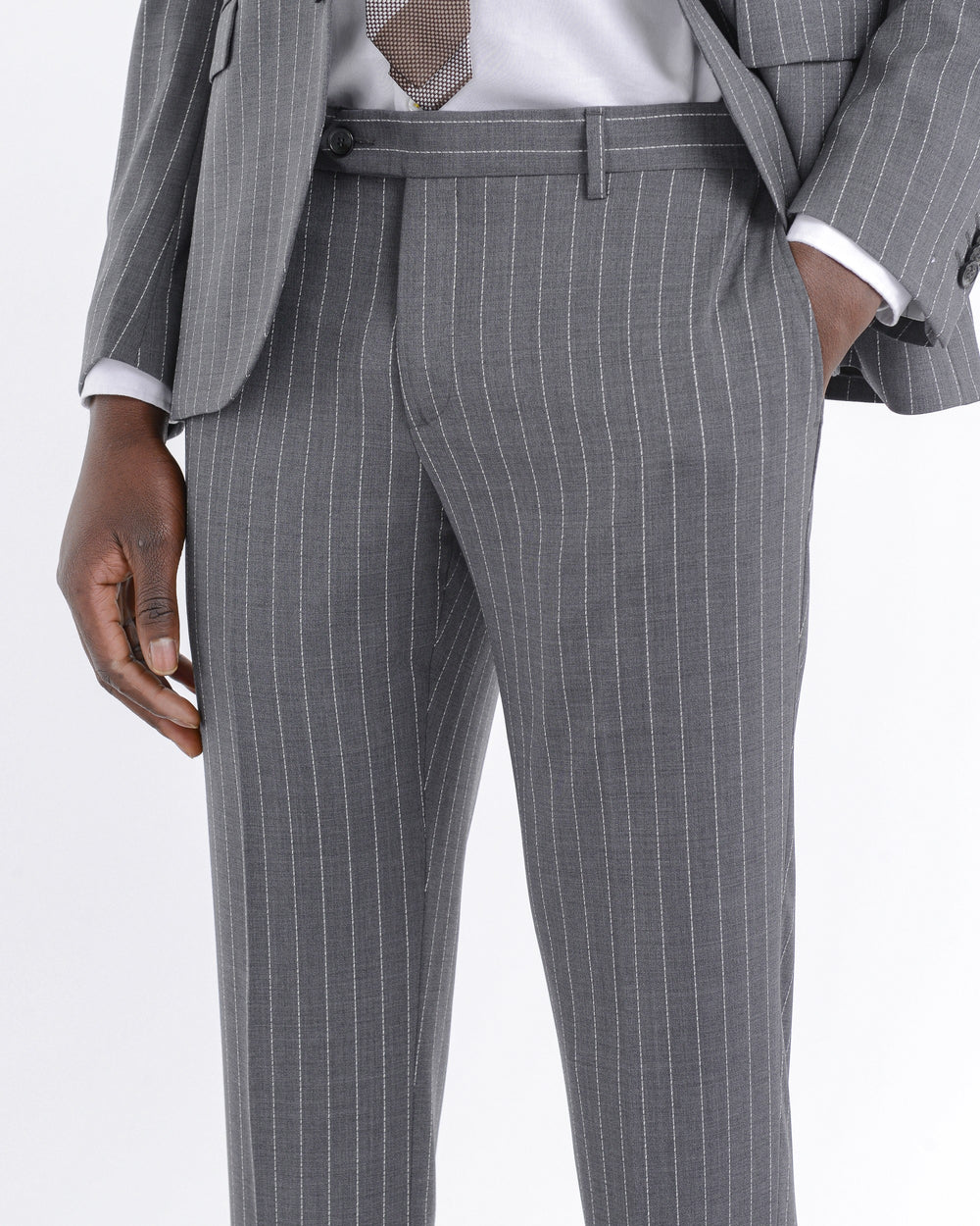gray natural stretch wool regimental slim suit