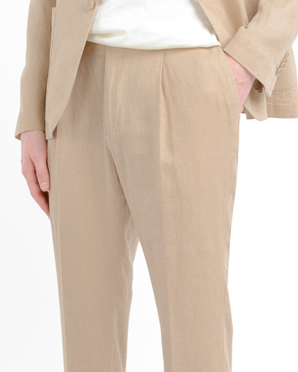 beige slim washed suit pure linen