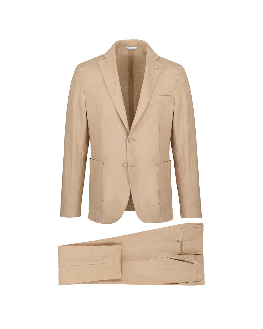 beige slim washed suit pure linen