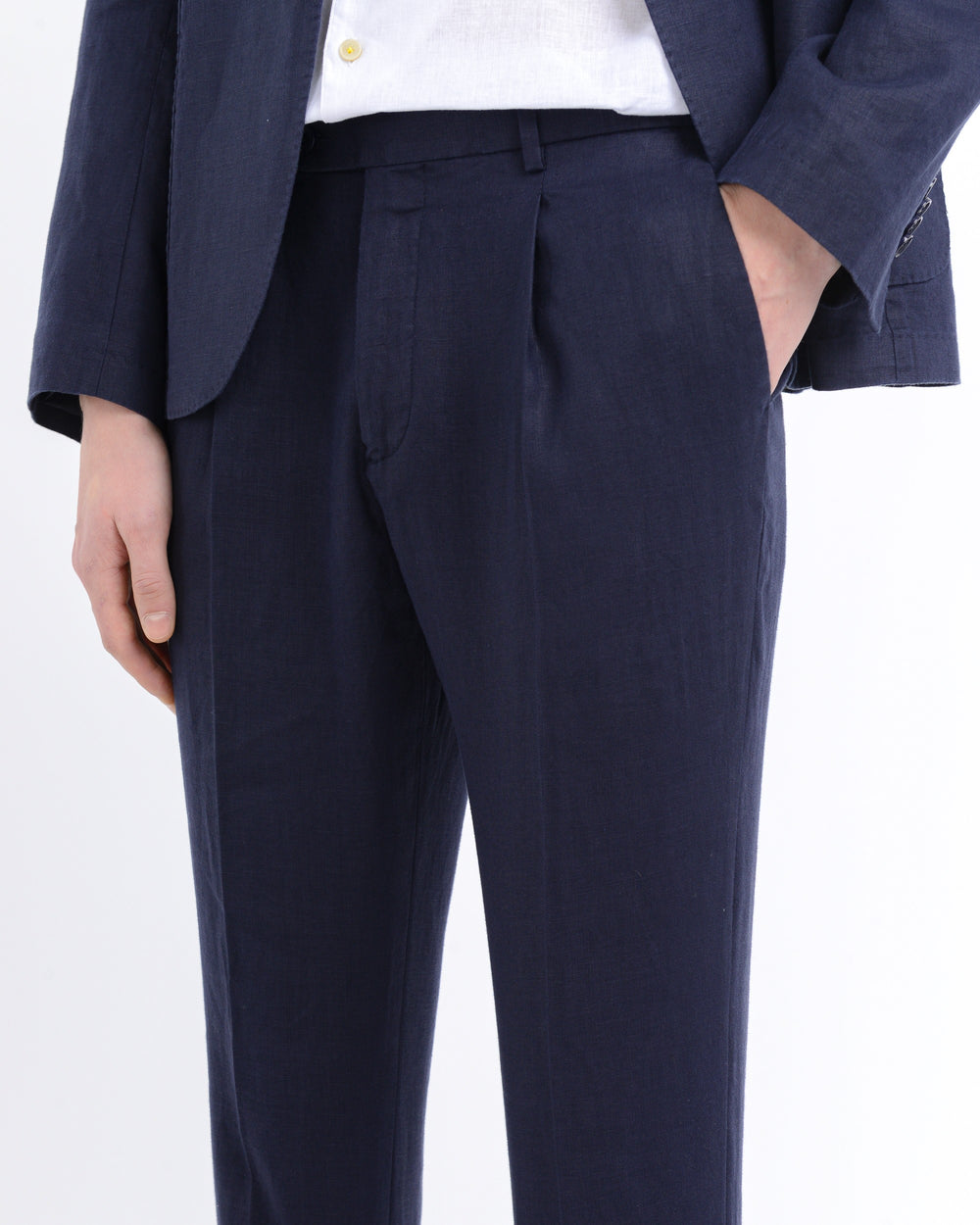 blue slim washed suit pure linen