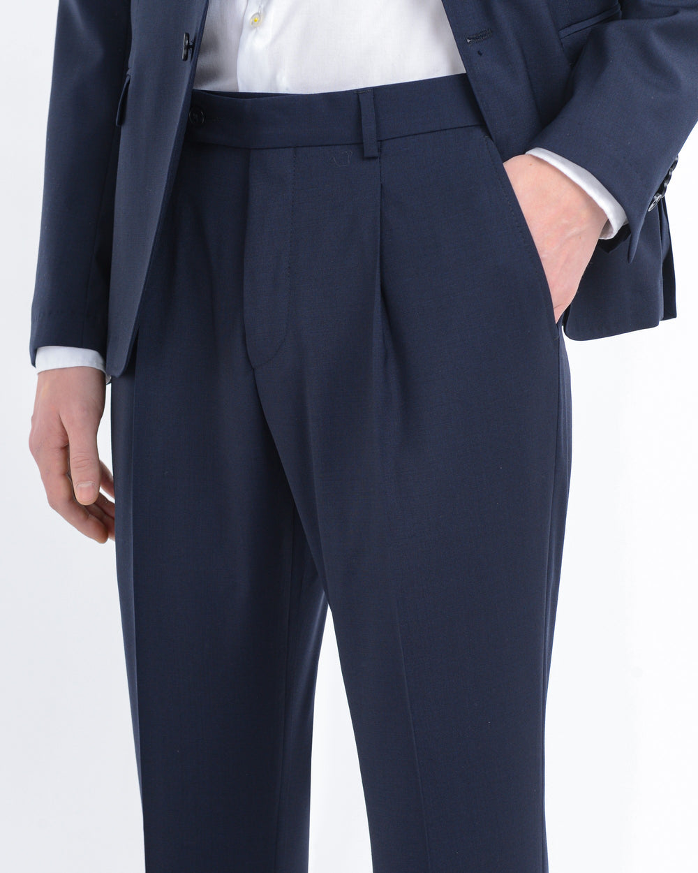 blue stretch wool canvas lapel suit
