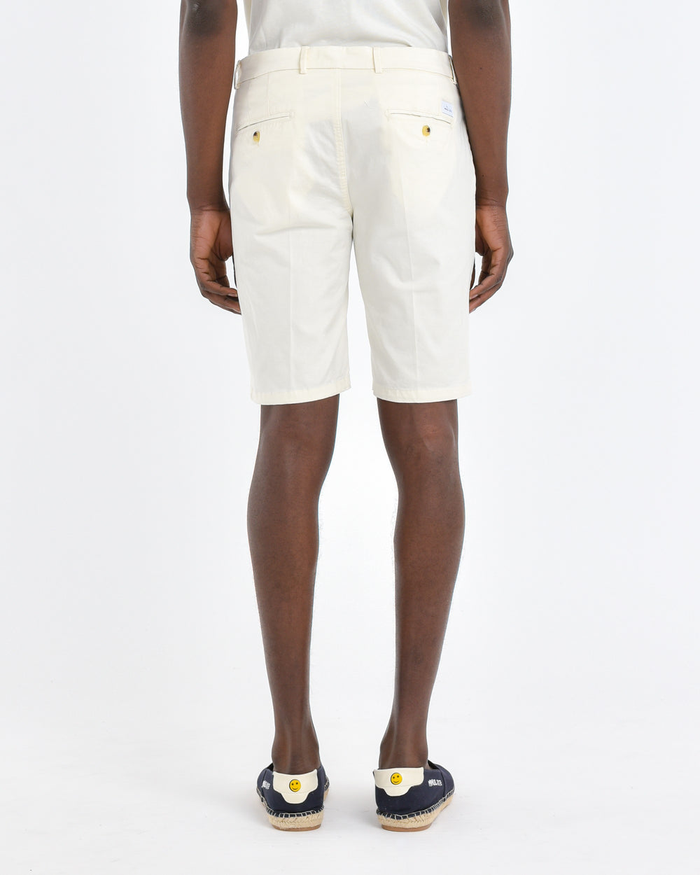 white stretch cotton gabardine slim bermuda shorts