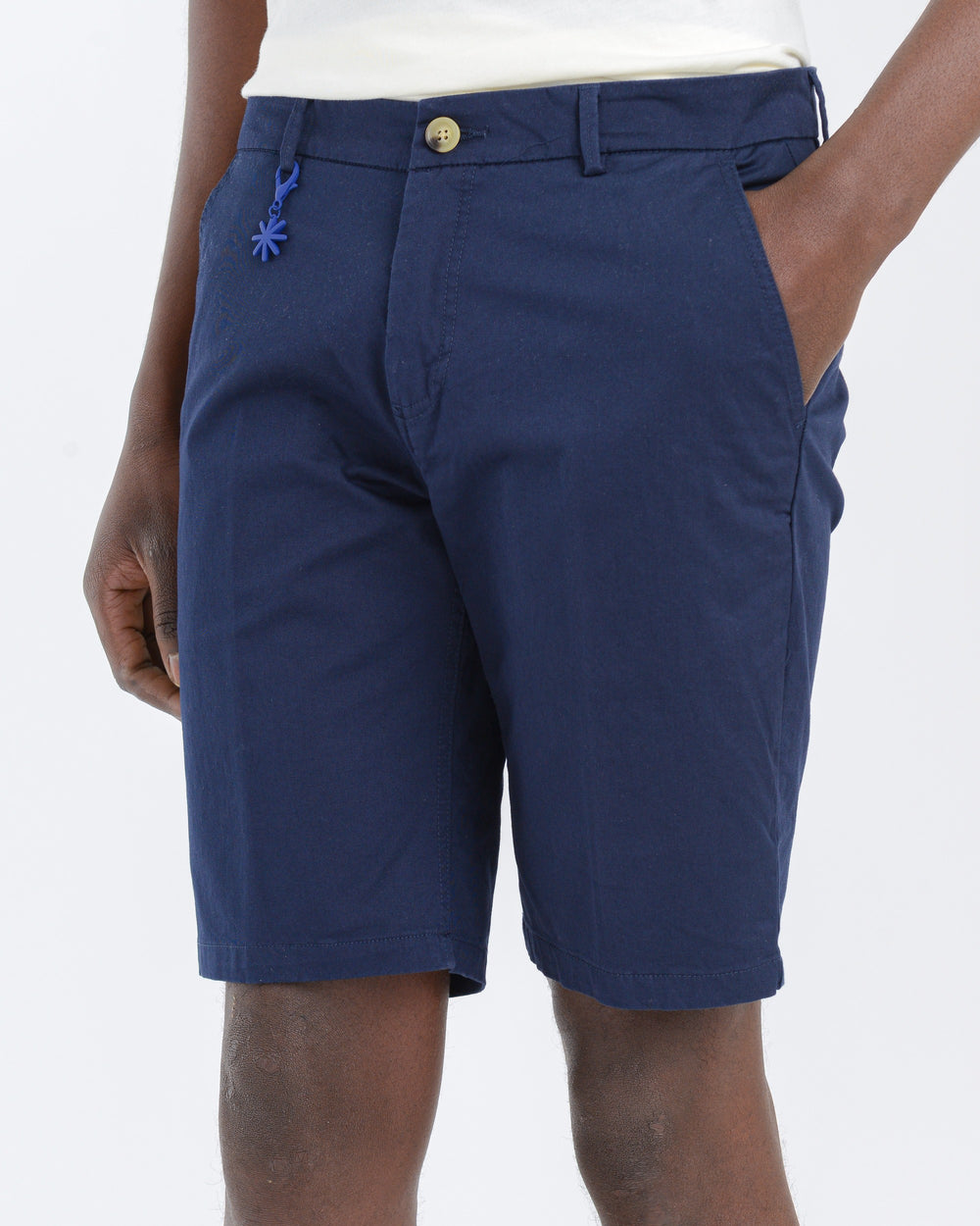 blue stretch cotton gabardine slim bermuda shorts