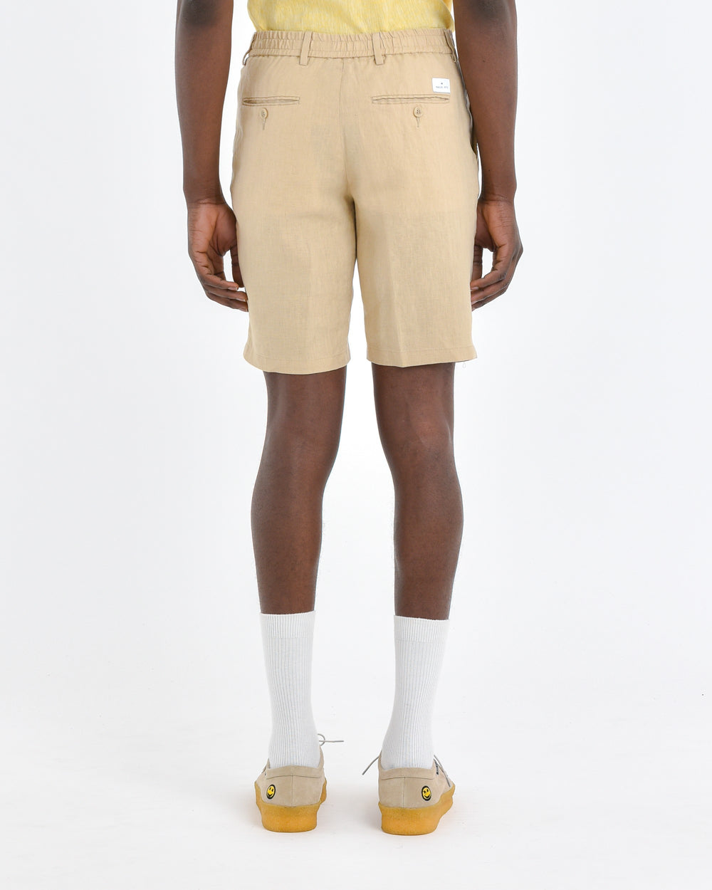 beige linen pinces bermuda shorts