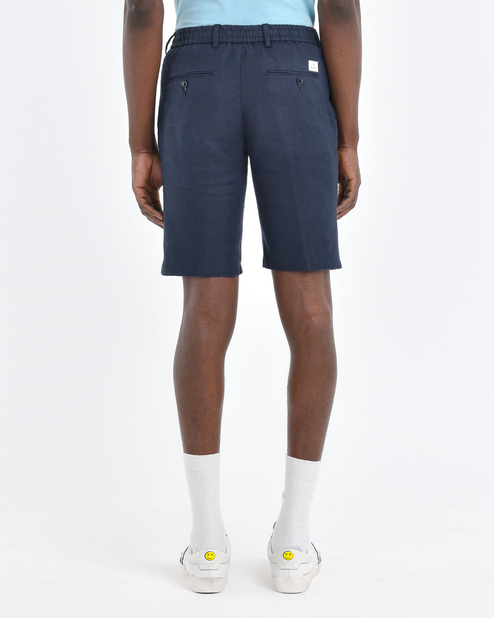 blue linen pinces bermuda shorts