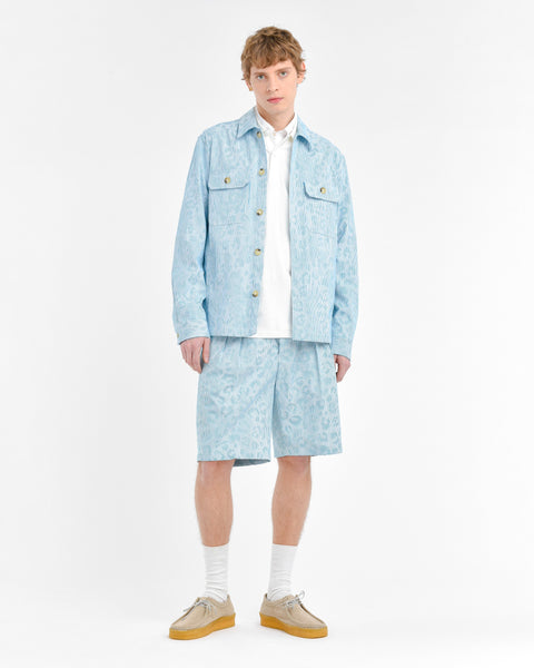 light blue jacquard cotton-blend pleated bermuda shorts