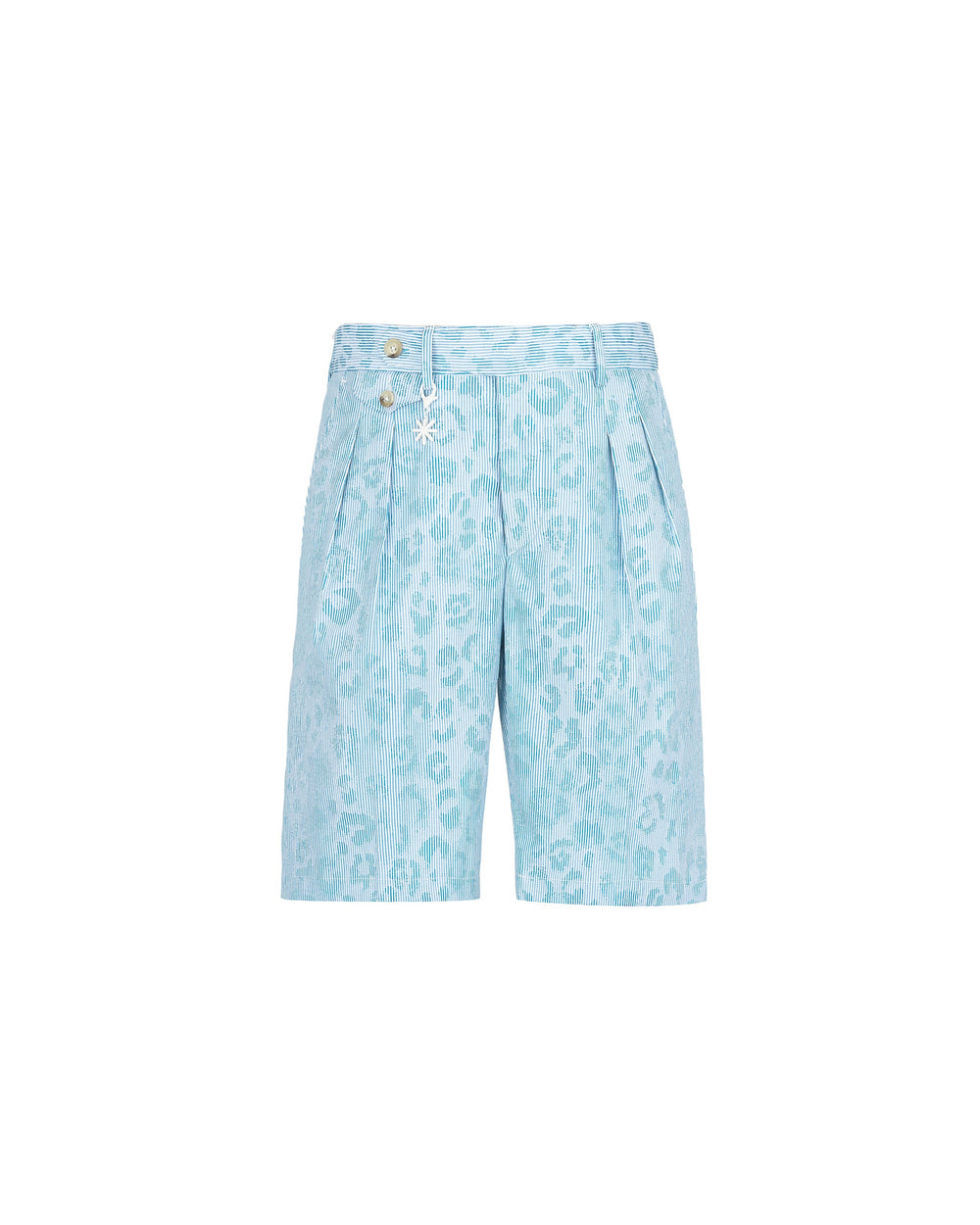 light blue jacquard cotton-blend pleated bermuda shorts