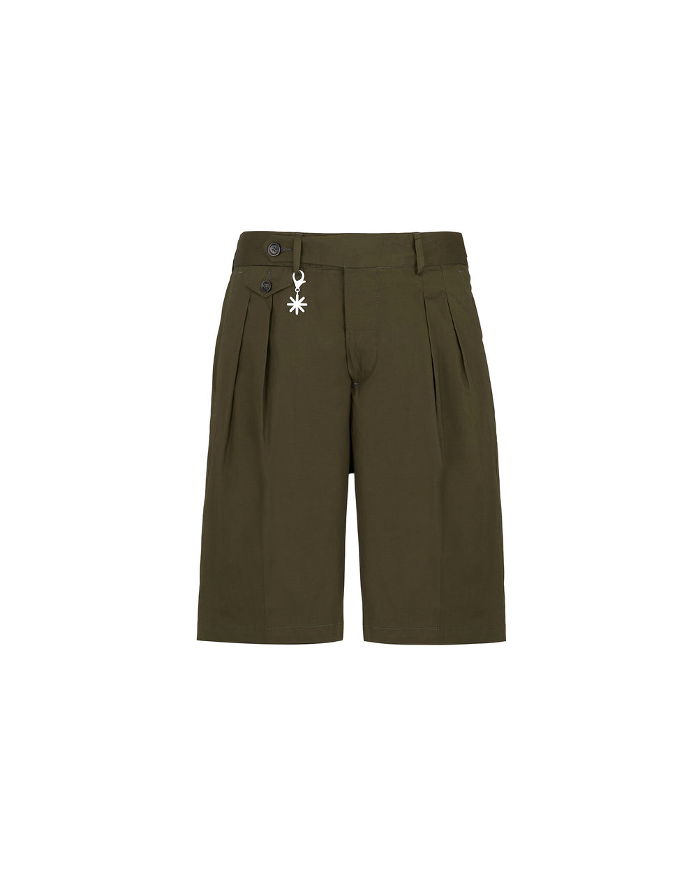 green stretch cotton poplin pleated bermuda shorts