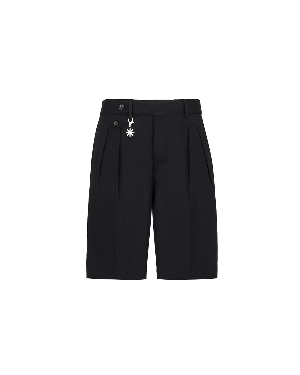 black stretch cotton poplin pleated bermuda shorts