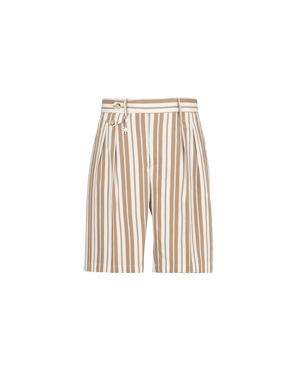 beige regimental pleated cotton bermuda shorts