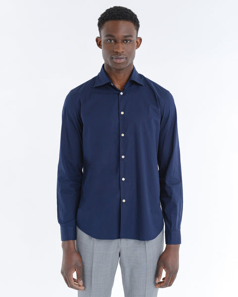 blue slim fit shirt in stretch cotton poplin