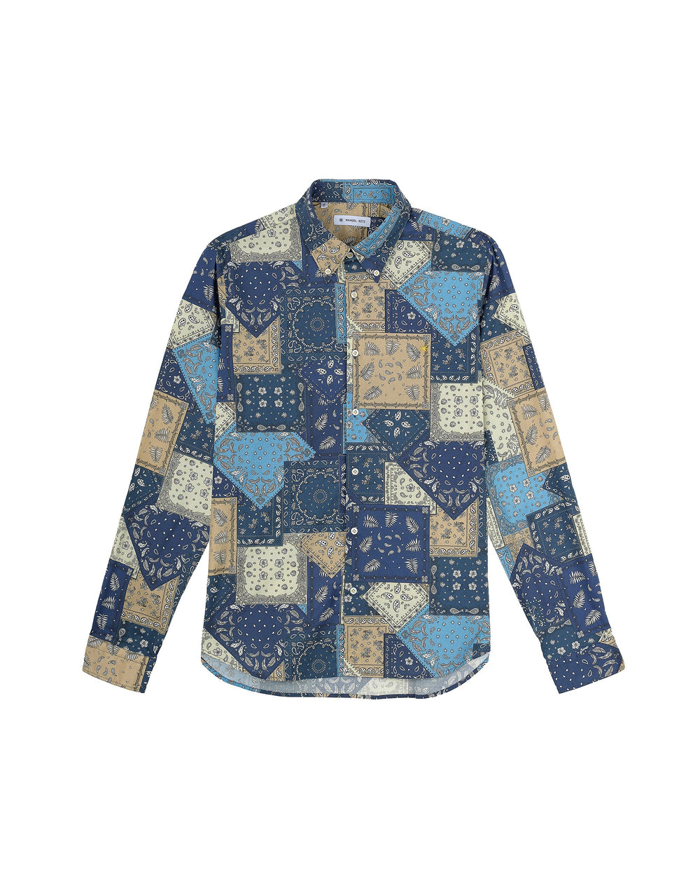  stretch cotton patchwork button-down shirt