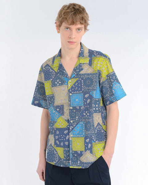  stretch cotton patchwork bowling shirt