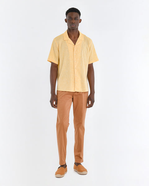 yellow cotton linen blend bowling shirt