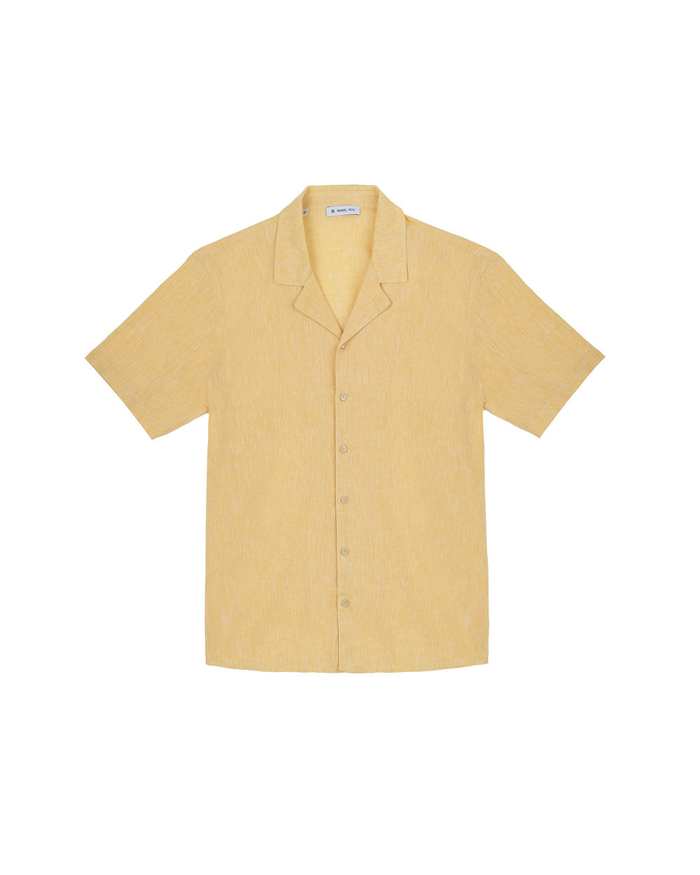 yellow cotton linen blend bowling shirt
