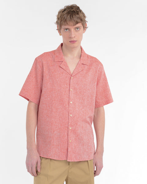 orange cotton linen blend bowling shirt
