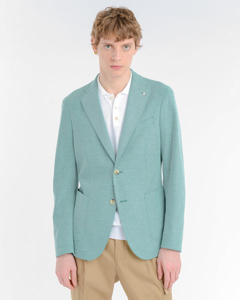 green slim piquet cotton jersey blazer