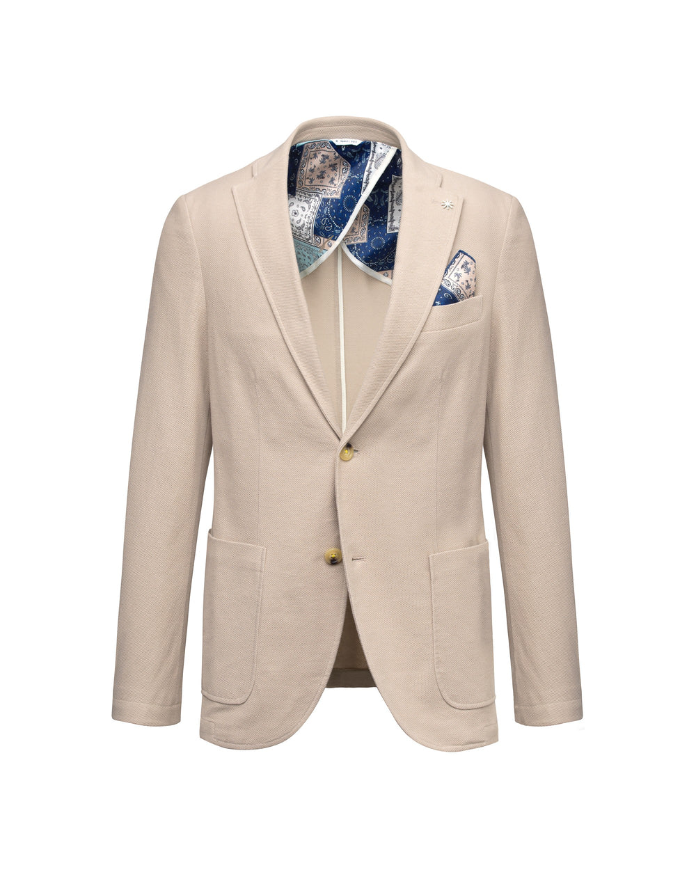 beige semi-lined slim piqué cotton blazer