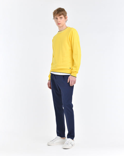 yellow contrasting crew-neck sweater in shaved cotton