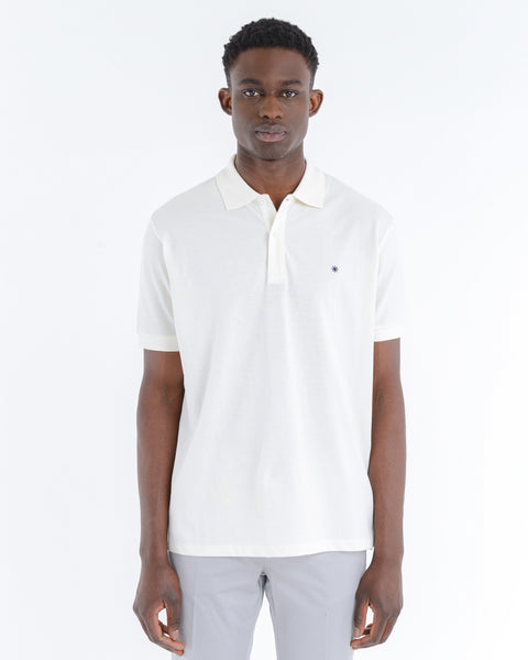 white short-sleeved cotton piqué polo shirt