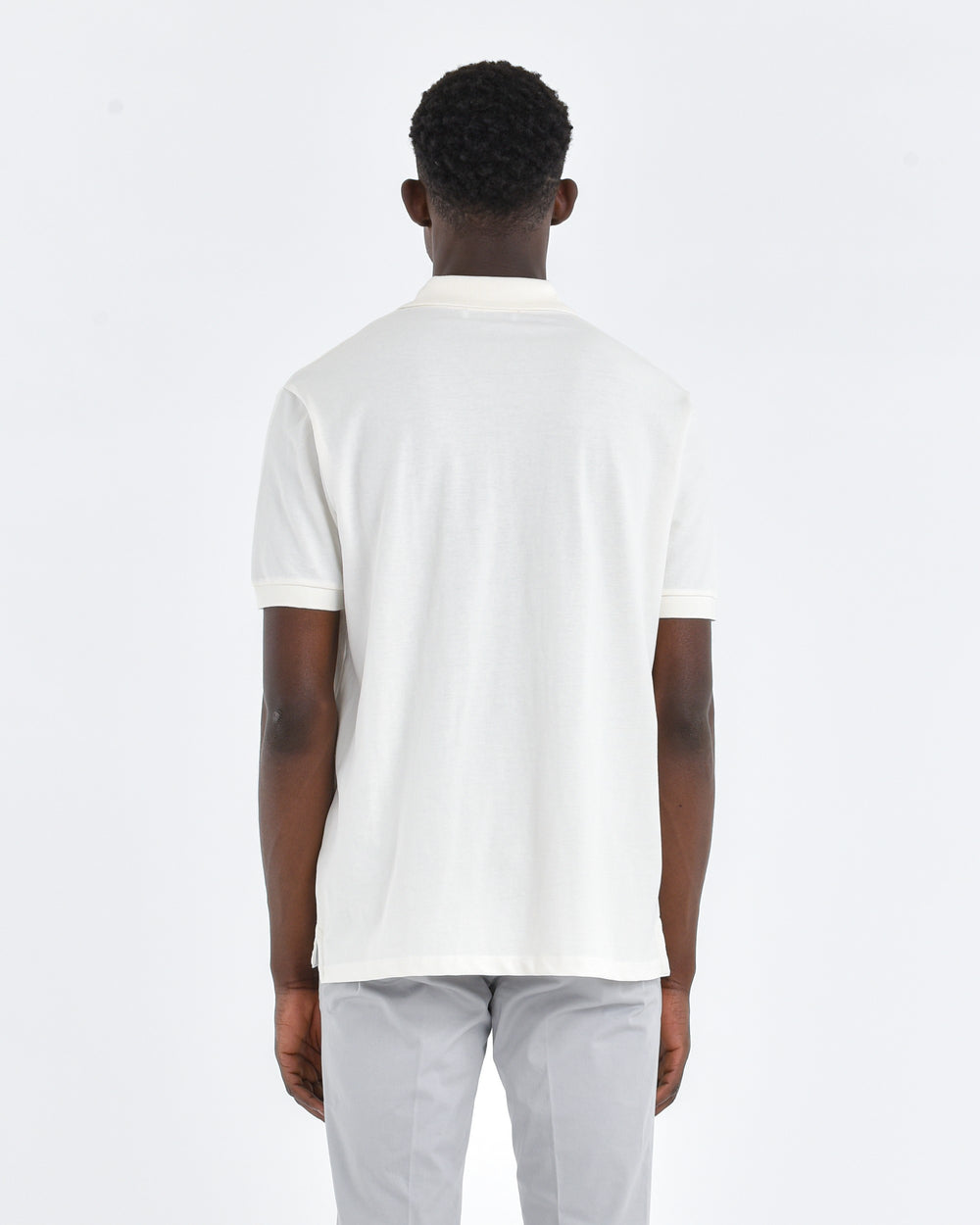 white short-sleeved cotton piqué polo shirt