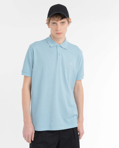 sky blue short-sleeved cotton piqué polo shirt