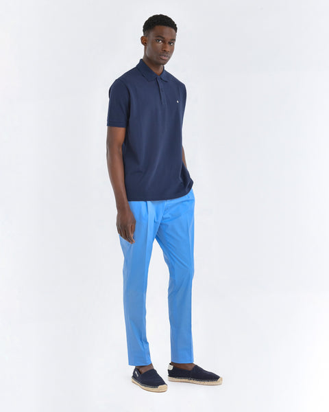 blue short-sleeved cotton piqué polo shirt