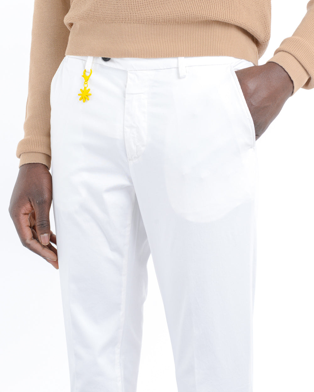 white stretch cotton garmnet dyed pants slim fit