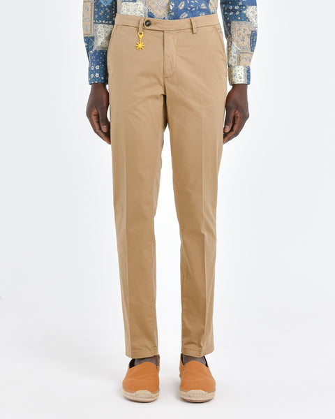 beige stretch cotton garmnet dyed pants slim fit
