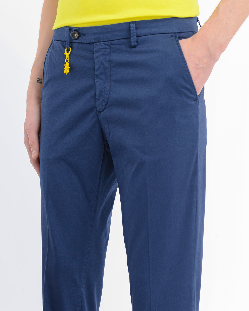 blue stretch cotton garmnet dyed pants slim fit