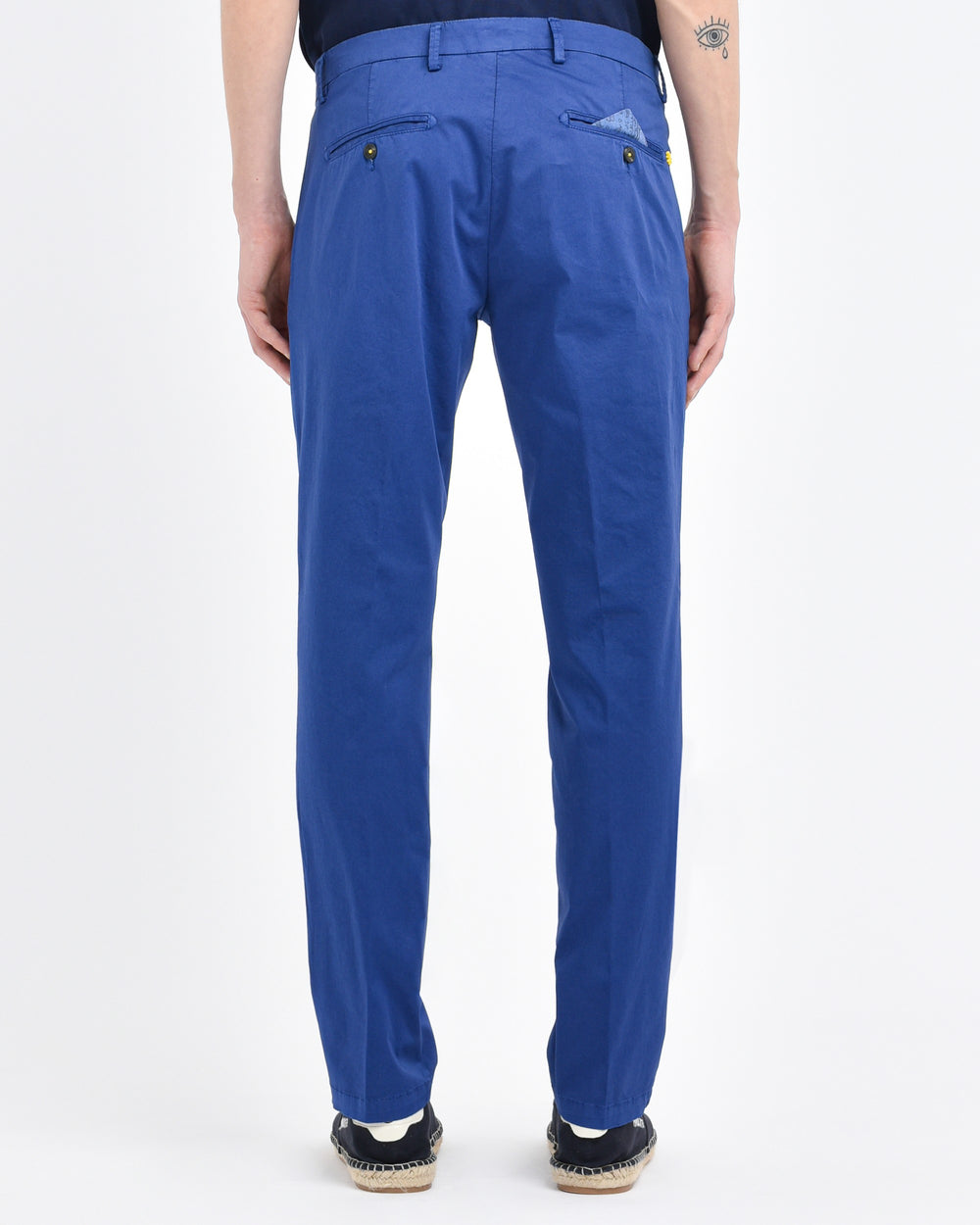 blue stretch cotton garment dyed pinces pants slim fit