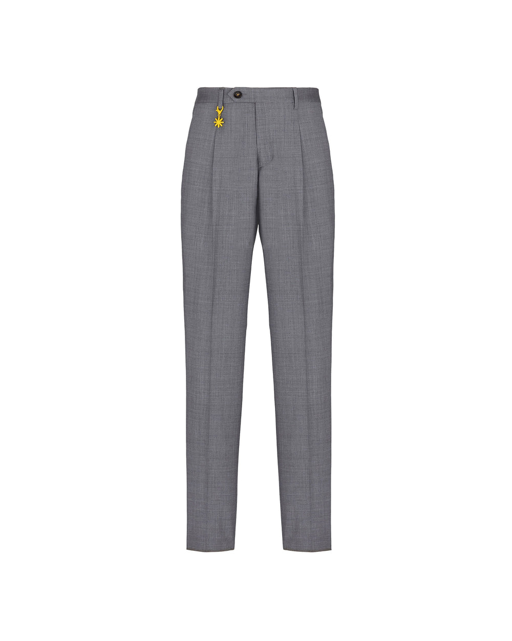 gray stretch wool canvas slim pleat trousers