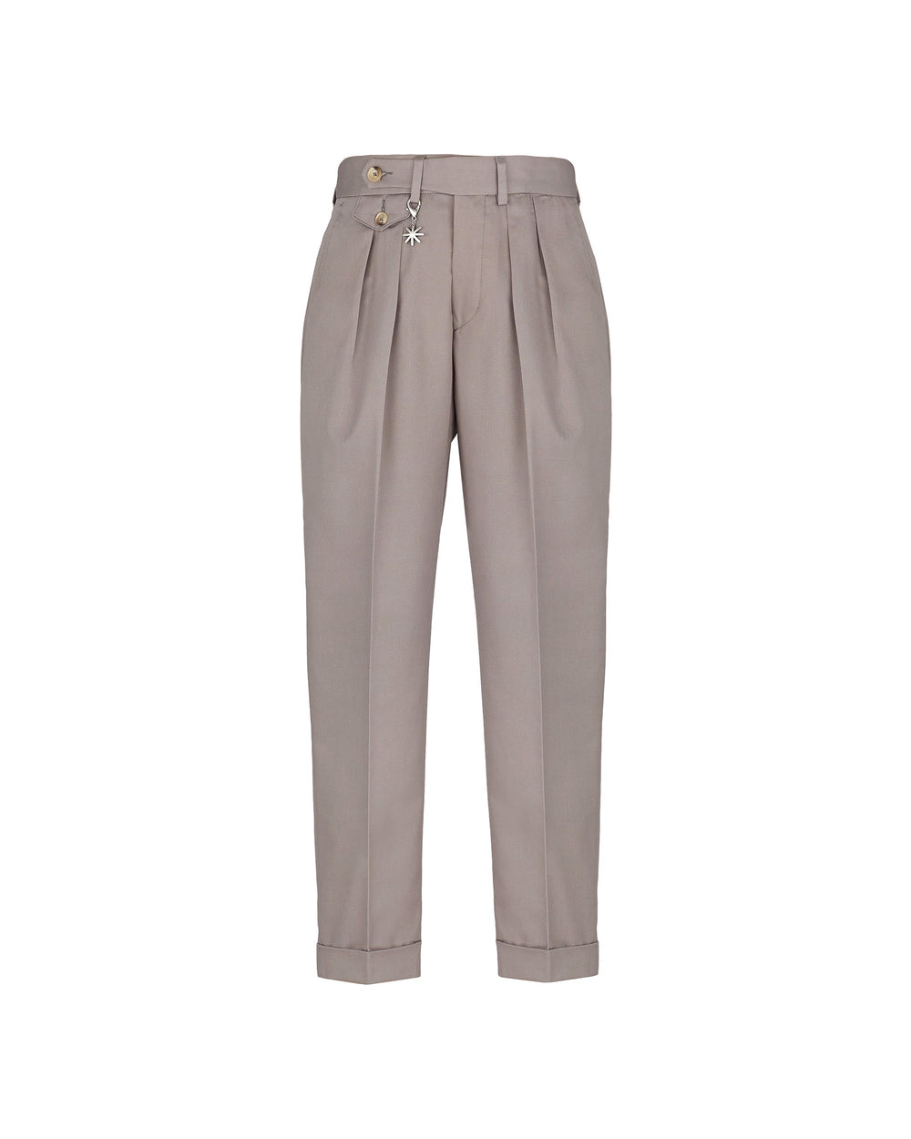 gray double pleat baggy twill cotton blend trousers