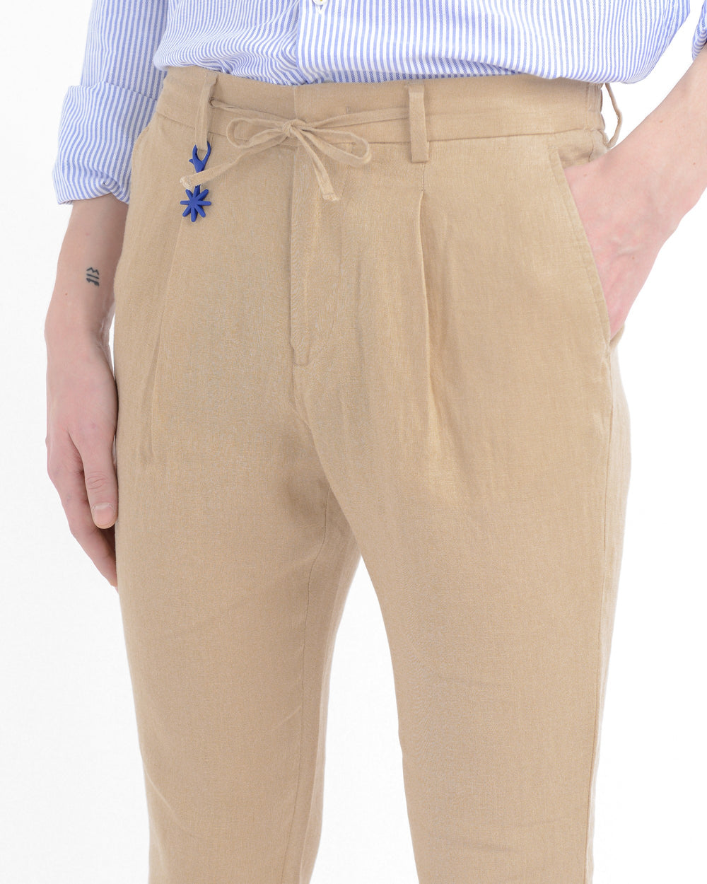 beige washed linen jogging trousers