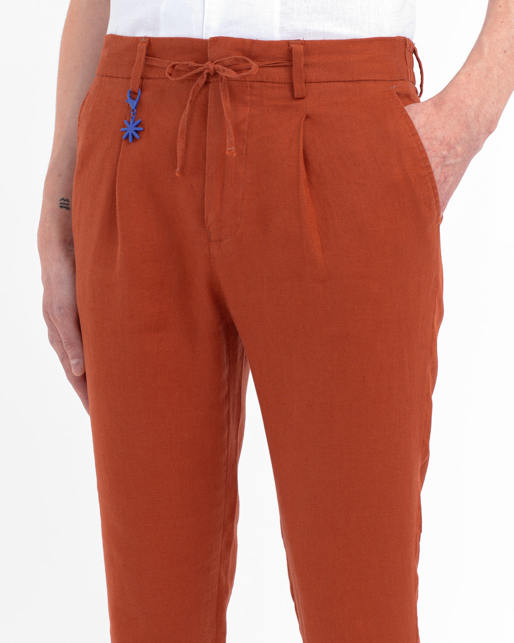 brown washed linen jogging trousers