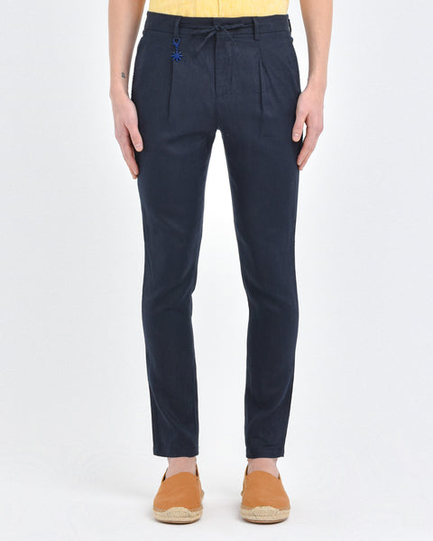 blue washed linen jogging trousers