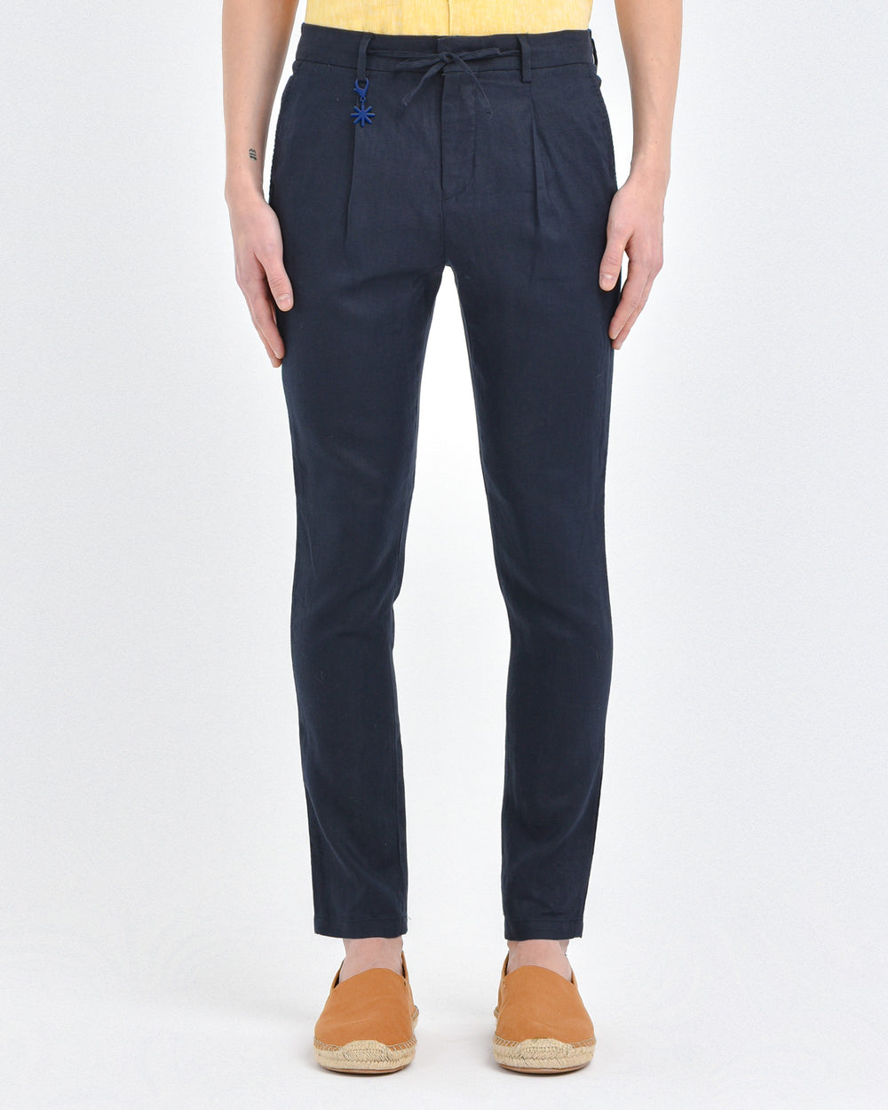 blue washed linen jogging trousers