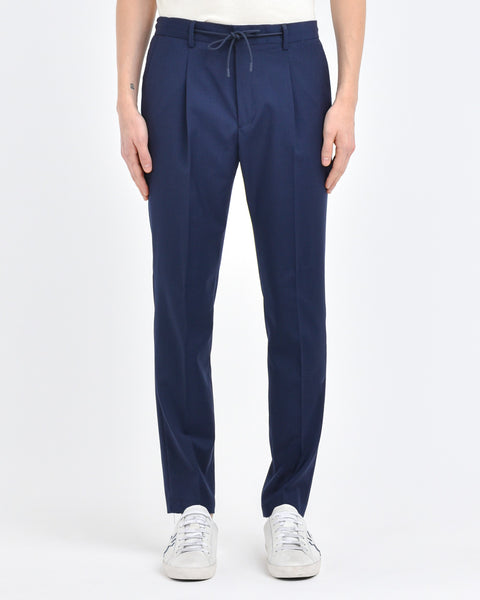 blue stretch wool canvas jogging trousers