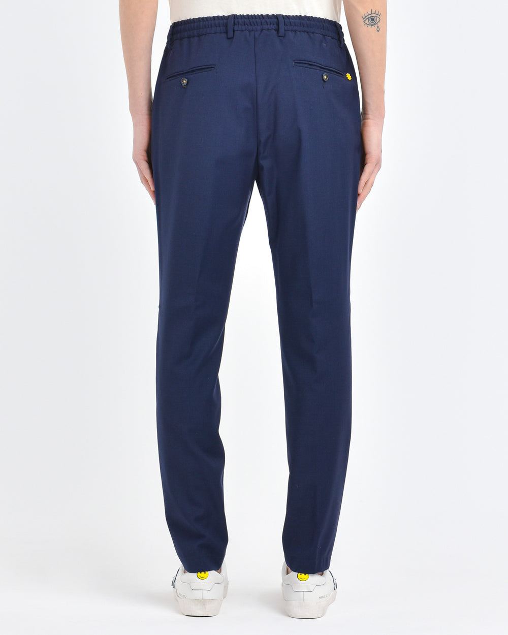 blue stretch wool canvas jogging trousers
