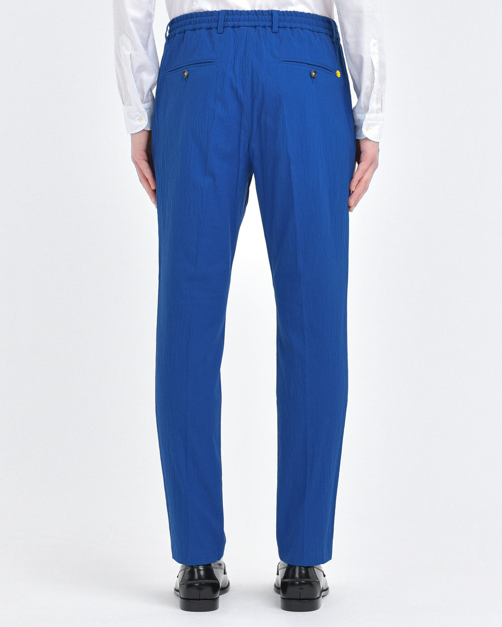light blue stretch cotton blend seersucker jogging trousers