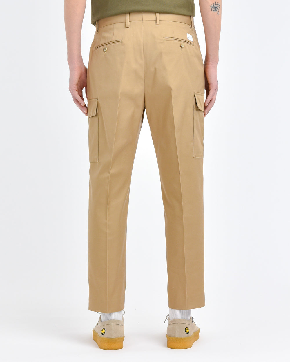 beige cotton-blend twill cargo trousers